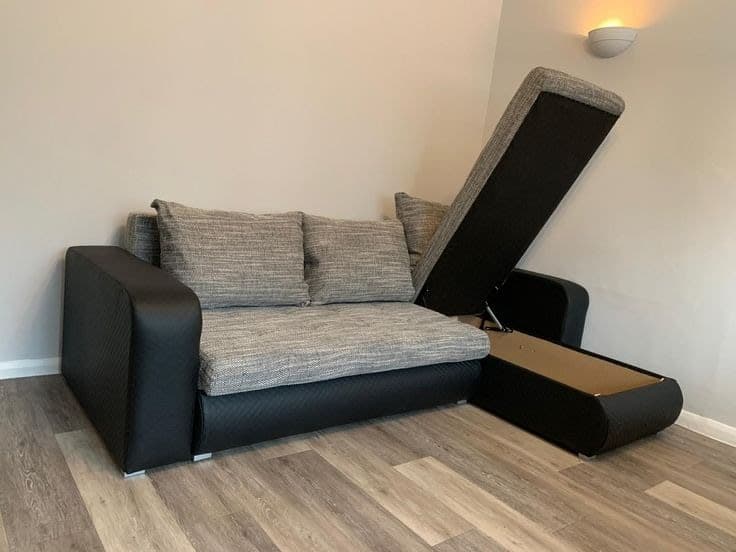 Berlin Fabric Corner Sofa Bed with Storage - Grey & Black