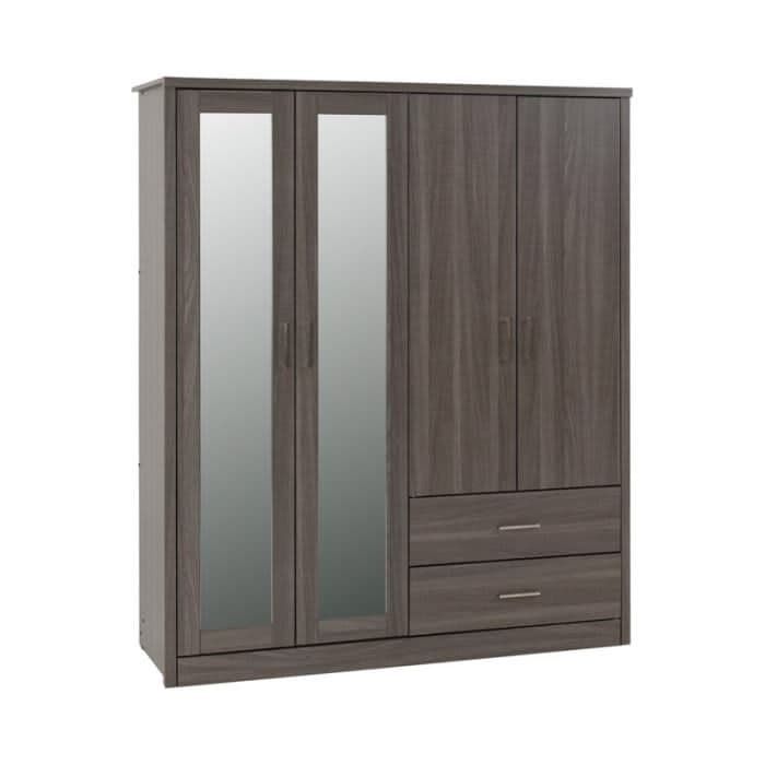 Lisbon 4 Door 2 Drawer Mirrored Wardrobe - Black Wood Grain