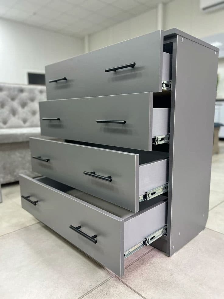Modern Grey 4 Drawer Chest of Drawers with Black T-Bar Handles