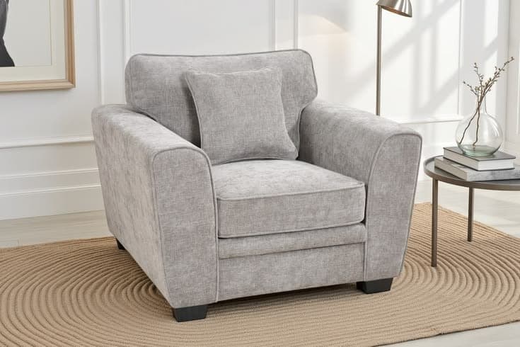 BERTIE Grey Chenille Fabric 1 Seater Armchair