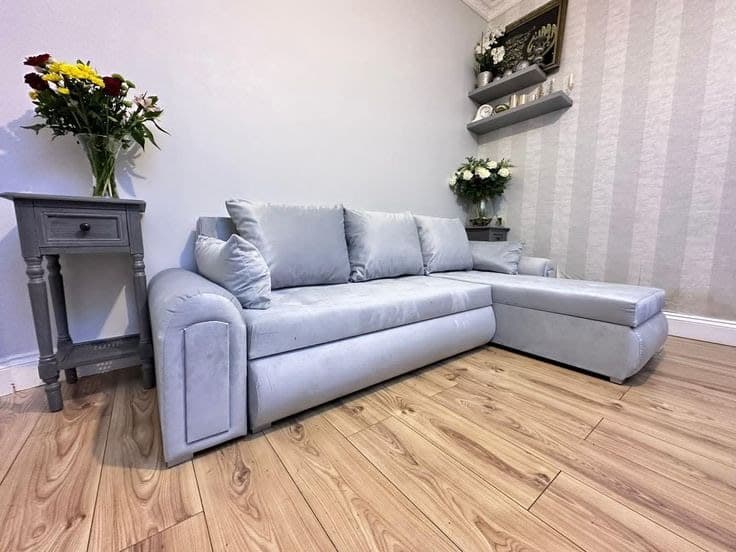 Berlin Velvet Corner Sofa Bed with Storage - Light Silver Grey