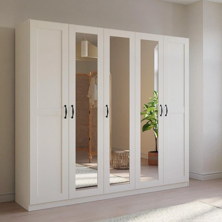 Rauch Cottage Wardrobe - 5 Door - 3 Mirrored Doors - Alpine White