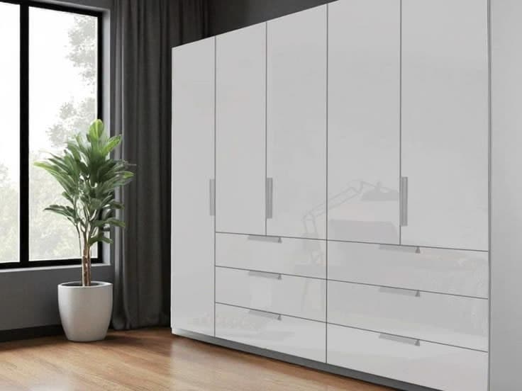 Comet 5 Door Hinged Combi Wardrobe - High Gloss White