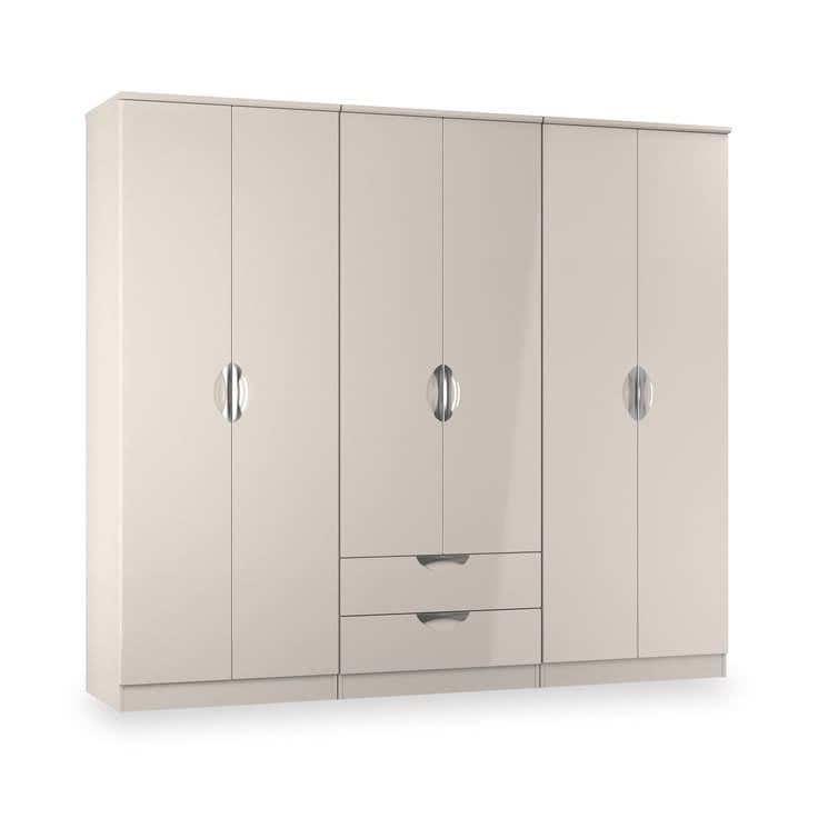 Becket 6 Door 2 Drawer Wardrobe - Cashmere High Gloss