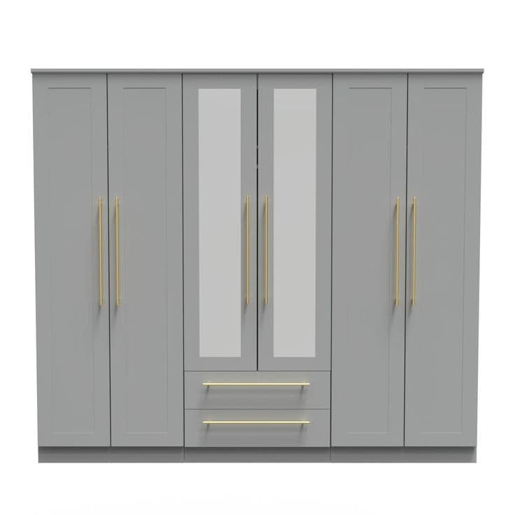 Helmsley Tall 6 Door 2 Drawer 2 Mirror Wardrobe - Dark Grey