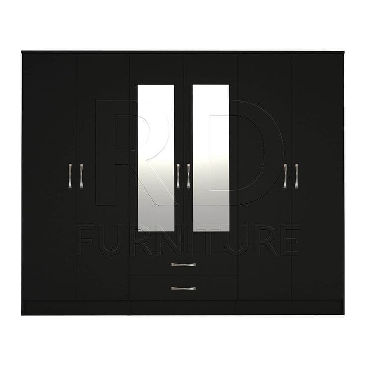 Classic 6 Door 2 Drawer Mirrored Wardrobe - Black