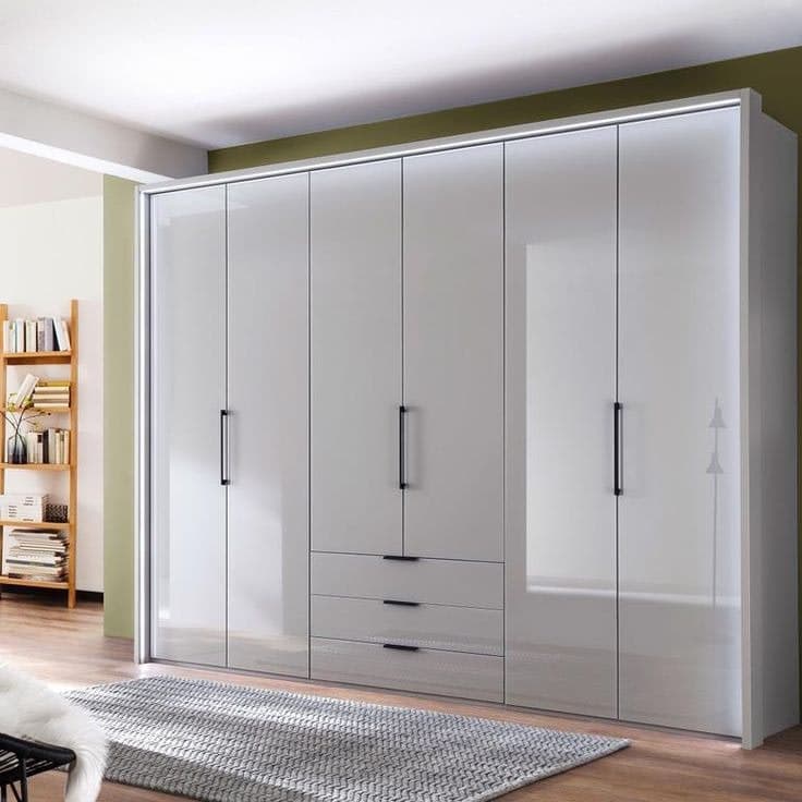 Templin 1000 Pebble Grey Glass 6 Door 3 Drawer 300cm Hinged Wardrobe