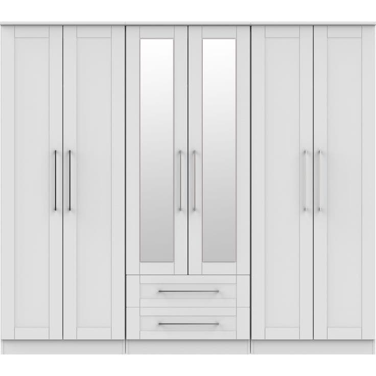 York Ready Assembled Tall 6 Door 2 Drawer 2 Mirror Wardrobe - Grey Ash