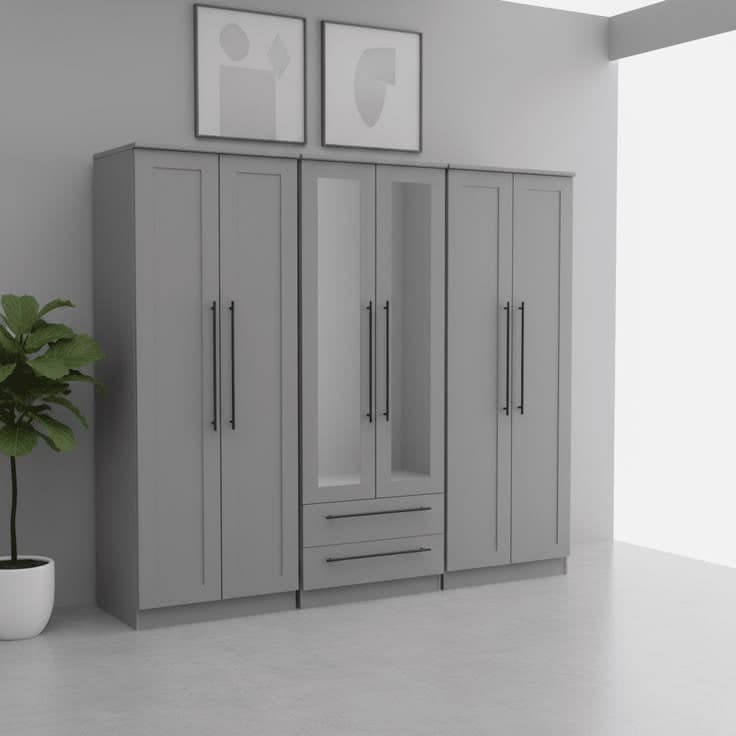 Beverly 6 Door 2 Drawer Mirrored Wardrobe - Slate Grey