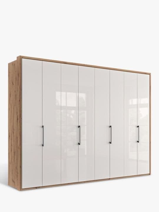 John Lewis Osaka 3m Bi-Fold Wardrobe with 8 Glass Doors - White Oak