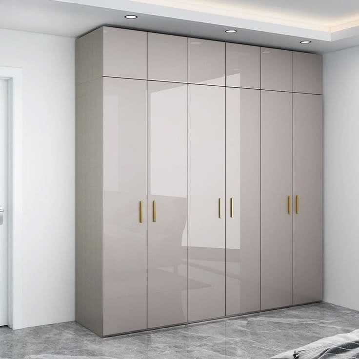 Modern High Gloss Light Luxury 6 Door Wardrobe with Top Top Box Units - Champagne Cashmere