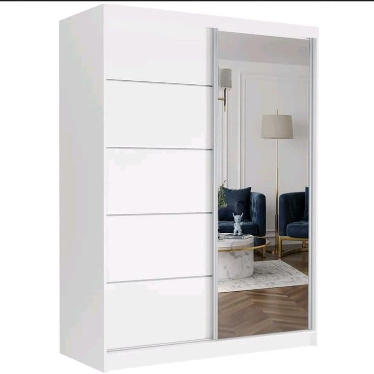 Gaba Furniture 120cm White Sliding Door Wardrobe with Mirror
