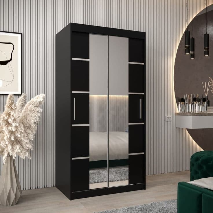 Verona 04 Sliding Door Wardrobe 100cm - Black