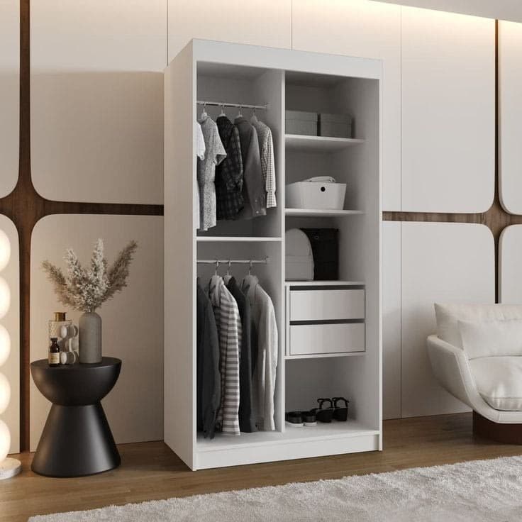 Moka Sliding Door Wardrobe 100cm - Cashmere