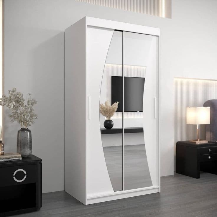 Wave Sliding Door Wardrobe 100cm - White