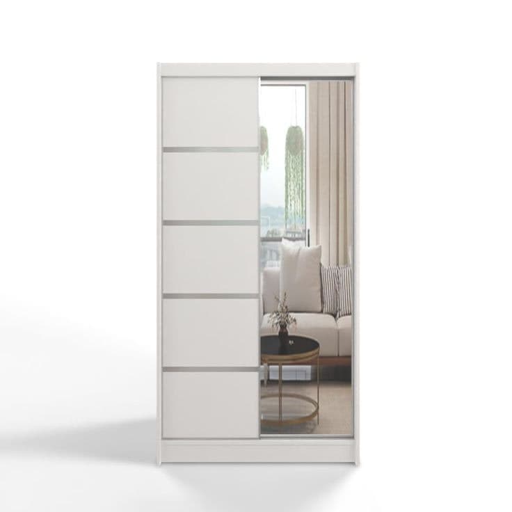 Gaba Furniture White Series 100cm Sliding Door Wardrobe with Mirror