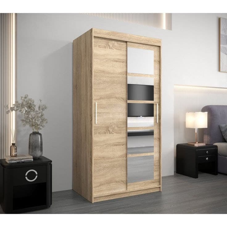 Aaisha 2 Door Manufactured Wood Wardrobe 100cm - Oak