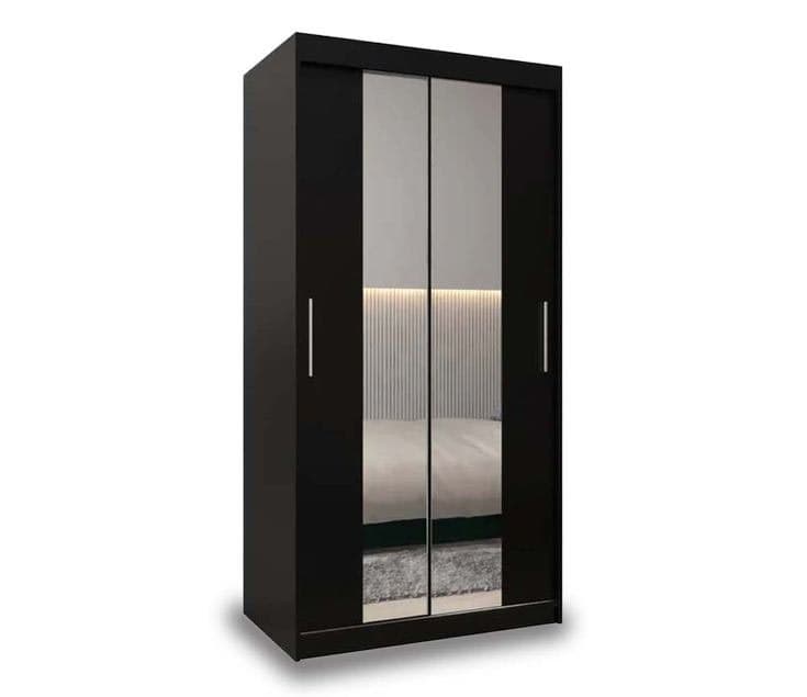 Ripon Black Sliding Door Wardrobe 100cm - Black