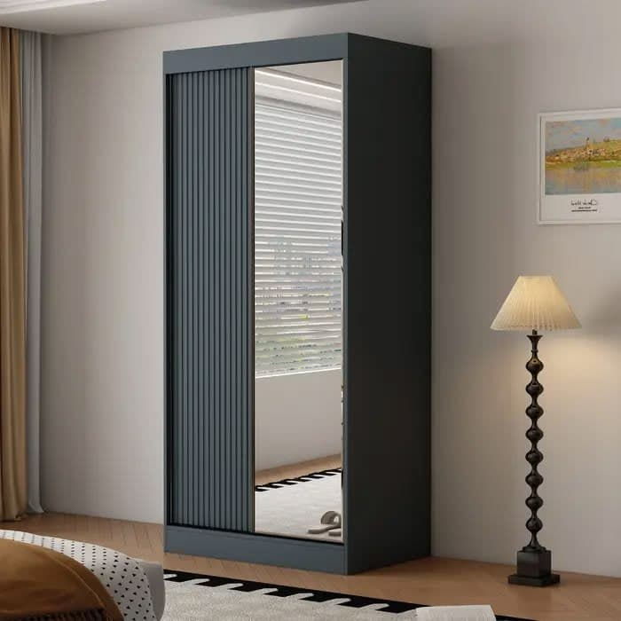 Sardinia 2 Door Sliding Mirrored Grey Wardrobe 100cm - Grey