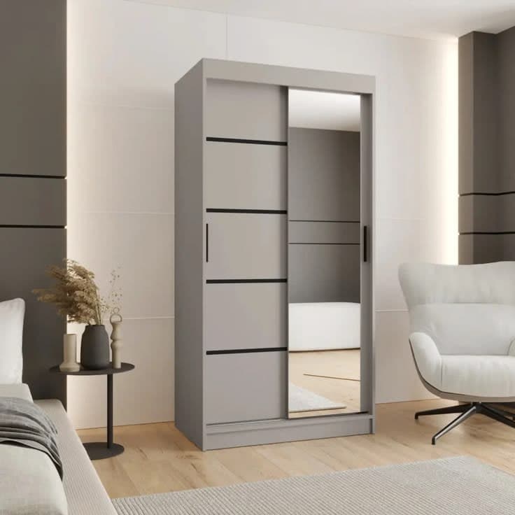 Rubino V2 Sliding Door Wardrobe 100cm - Grey