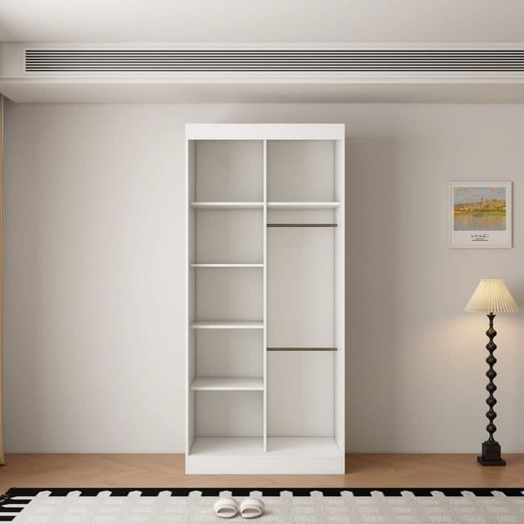 2 Door Manufactured Wood Wardrobe 100cm - White Interior Layout