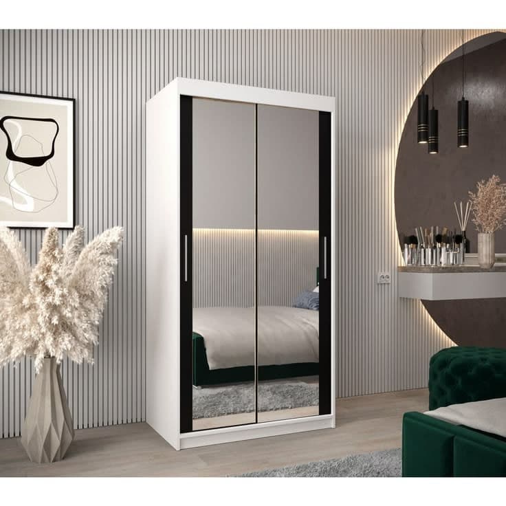 Abiks Möbel Schwebetürenschrank 100cm - White / Mirrored