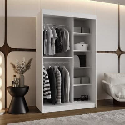 Orlando White 120cm Sliding Door Wardrobe Interior Layout
