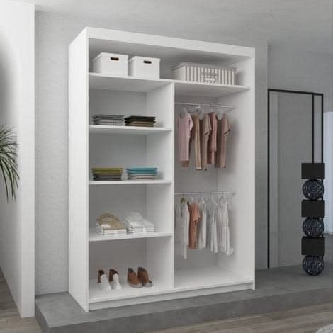 Modern Nicole Stylish Mirror Double Door Sliding Wardrobe 120cm - White Interior Layout