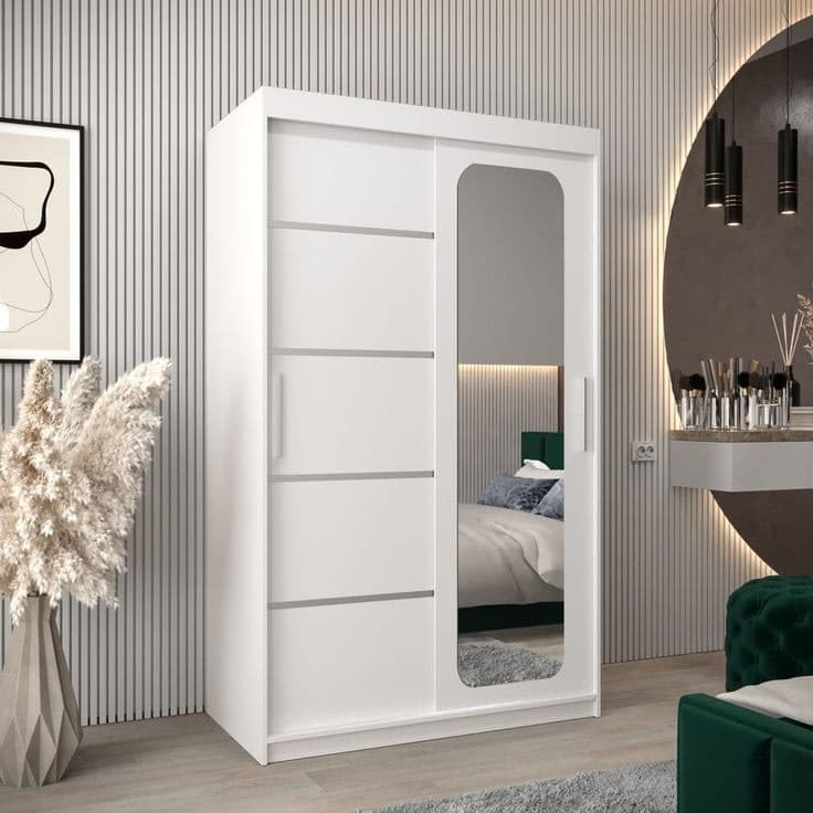 Affordable Sonoma Uppsala V2 Sliding Door Wardrobe 120cm - White Mirrored