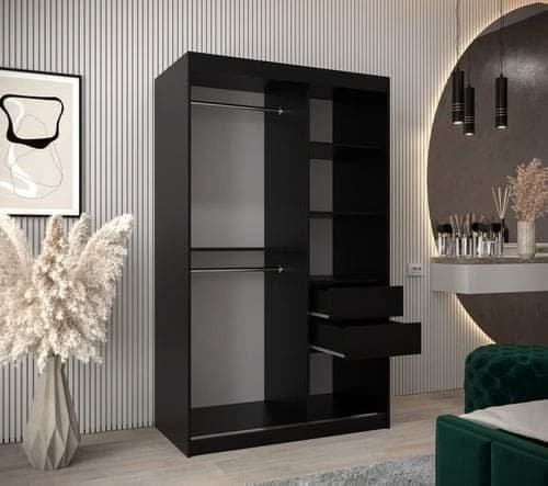 Ludlow 2 Sliding Door Black Mirrored Wardrobe 120cm - Interior Layout