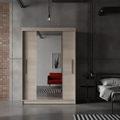 Neomi 01 Sonoma Sliding Wardrobe 120cm With Mirror - Oak White