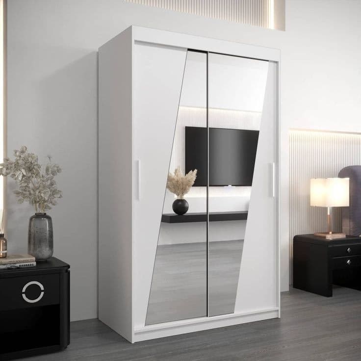 Rhomb Sliding Door Wardrobe 120cm - White