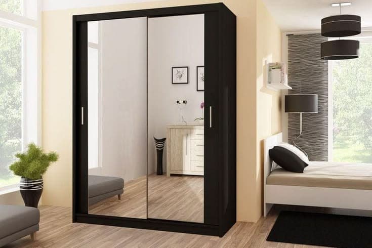 Paris 120 Black Sliding Wardrobe With Mirror
