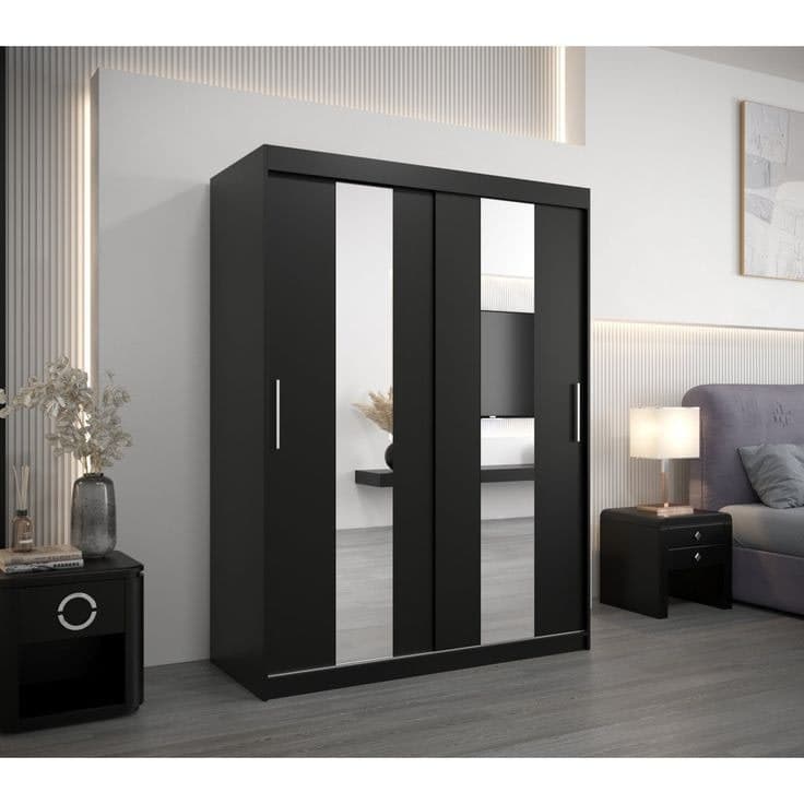 Aakin 2 Door Manufactured Wood Wardrobe 120cm - Black