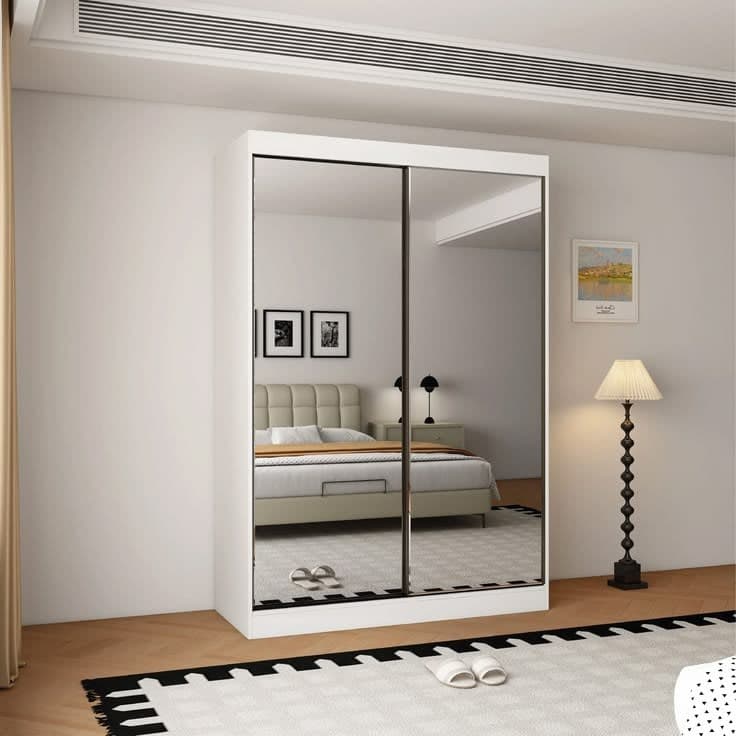 Tulum 2 Door Full Mirror Sliding White Wardrobe 150cm