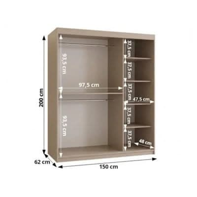 Orlando Cashmere 150cm Mirror Sliding Wardrobe