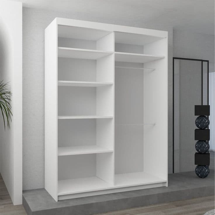 Modern Sliding Door Wardrobe with Central Mirror and Adjustable Storage 180cm - White