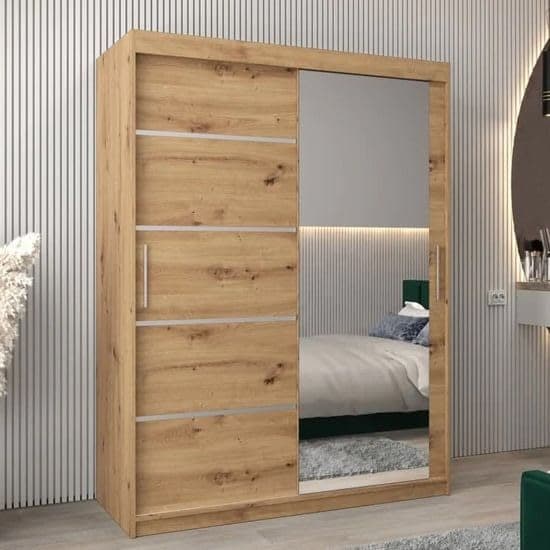 Vevey II 150cm 2-Door Mirrored Sliding Wardrobe – Artisan Oak