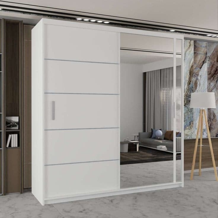 Sliding Wardrobes 4U Modern Double Sliding Wardrobe with LED Light W150cm x H217cm x D62cm - White
