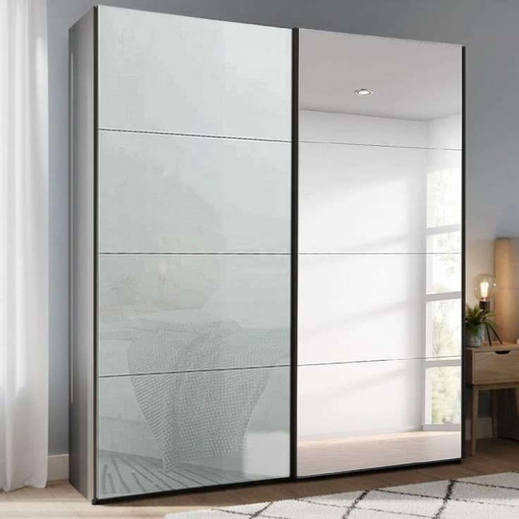 Rauch Beluga Extra Sliding Wardrobe - 181cm - 2 Door - Mirror - Graphite & Silk Grey Glass
