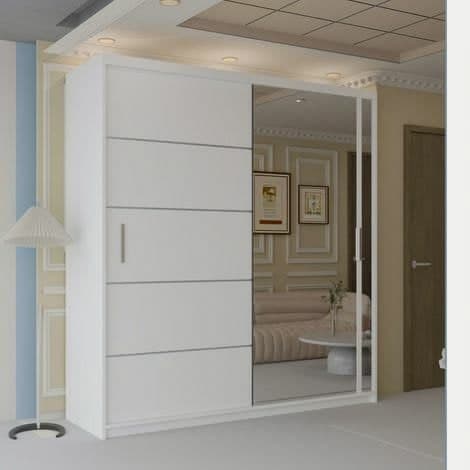 Lyon Double Sliding Door Wardrobe with Full-Length Mirror - White 180cm