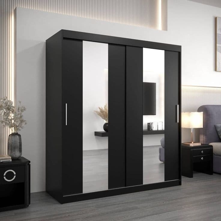 Pole Sliding Door Wardrobe 180cm - Black
