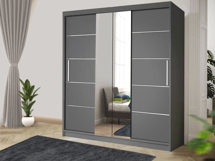 Oslo 180cm Modern Grey Sliding Bedroom Wardrobe with Mirror