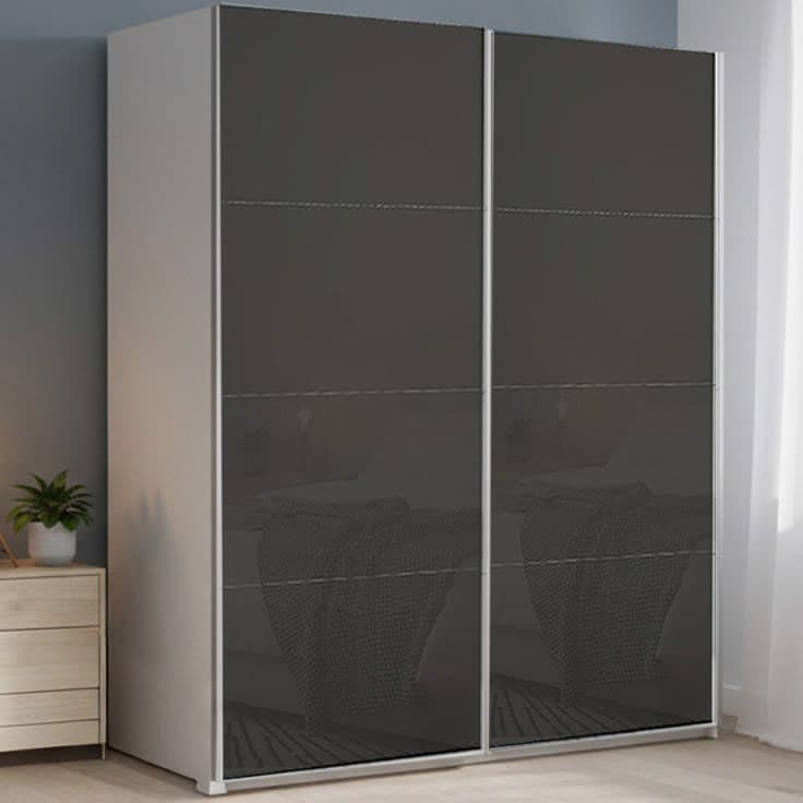 Rauch Beluga Extra Sliding Wardrobe - 181cm - 2 Door - Alpine White & Basalt Glass