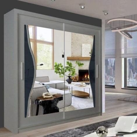 Modern Bedroom Batumi Double Mirror Door Sliding Wardrobe 180cm - Grey