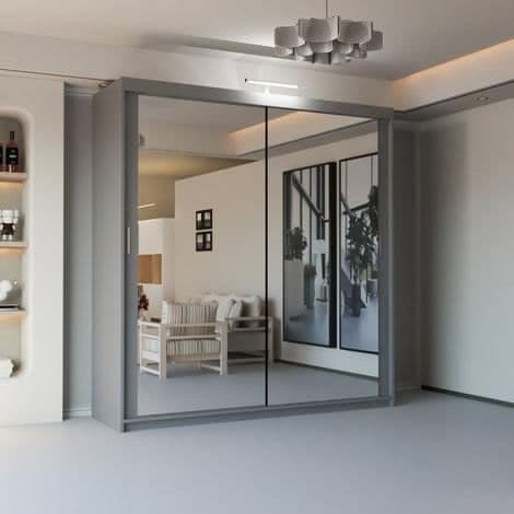 Modern 2 & 3 Door Sliding Wardrobe with Full-Length Mirror & LED Light - Grey 180cm