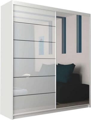 Sliding Wardrobes 4U Fletche High Gloss Mirror Sliding Door Wardrobe 150cm - White