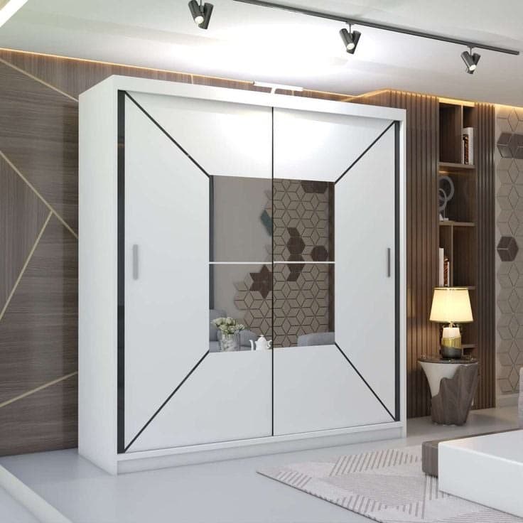 Naxos Sliding Mirror Wardrobe with LED Light 180cm - White
