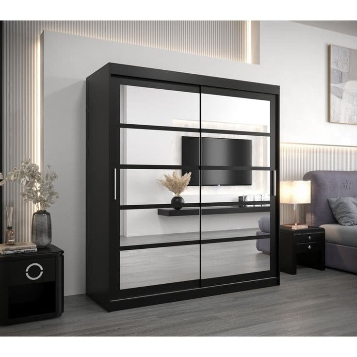 Arleni 2 Door Manufactured Wood Sliding Wardrobe 180cm - Black