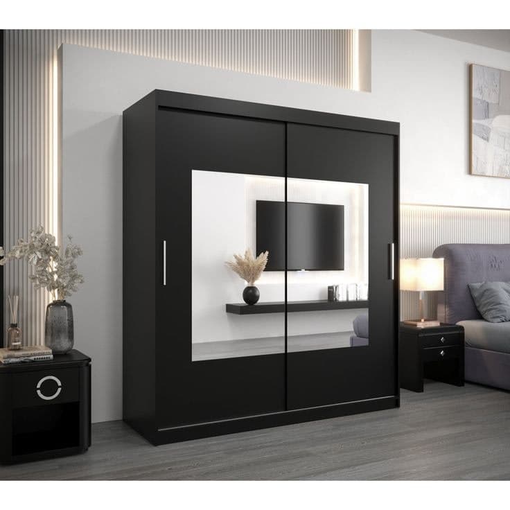 Arrun 2 Door Manufactured Wood Sliding Wardrobe 180cm - Black